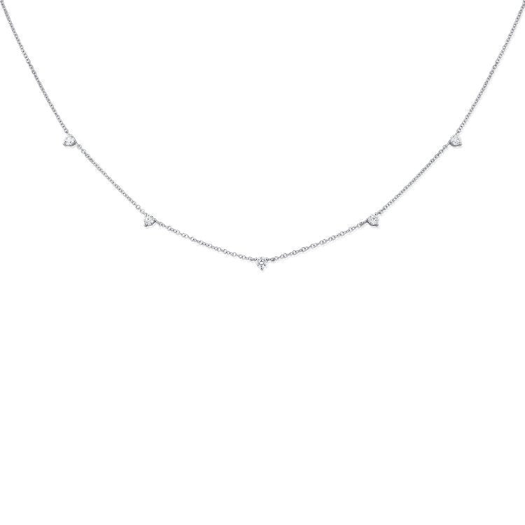 14k White Gold 0.42Ct Diamond 5 Station Necklace