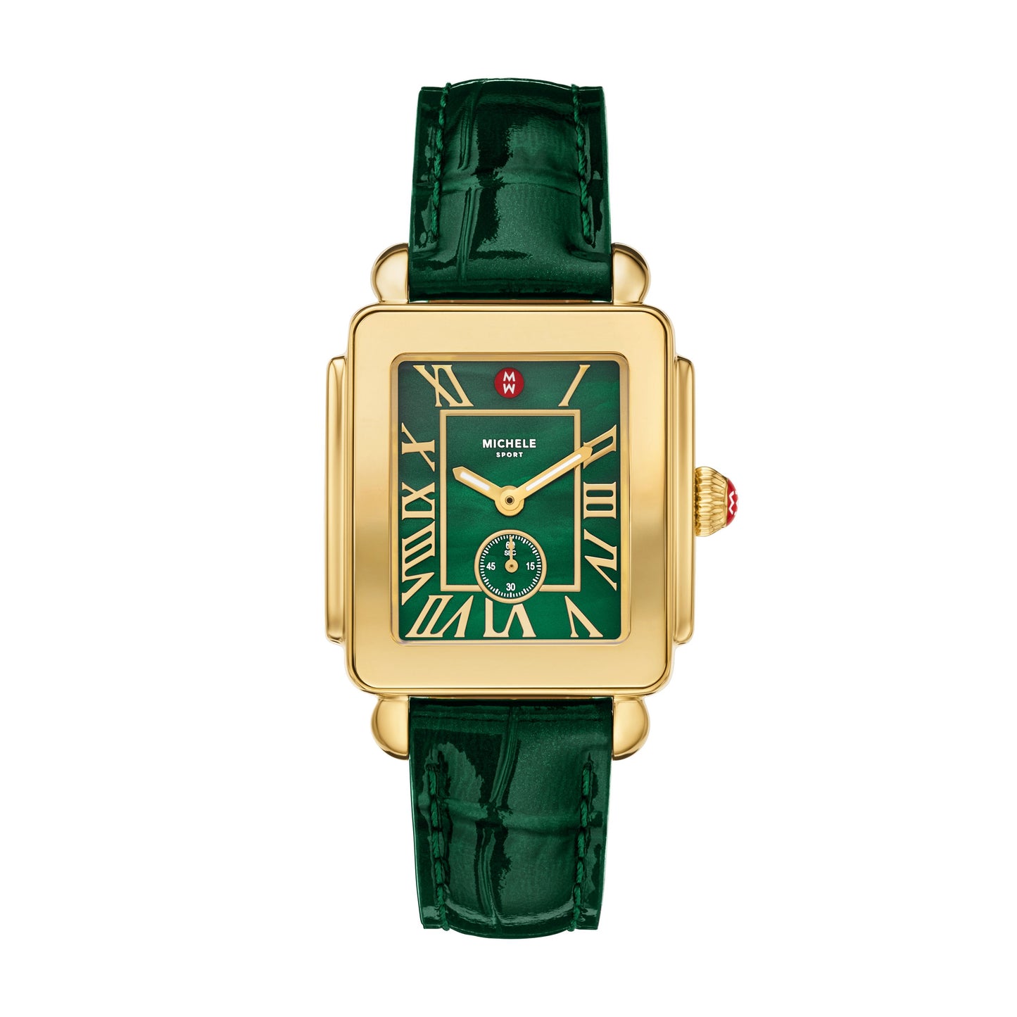 Michele Deco Sport Mid Gold-Plated Lush Green Leather Watch