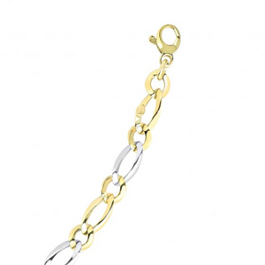 14K Two-tone Gold 4.1 Grams Polished Alternating Oval & Round Link Chain 7.5 Inch Bracelet