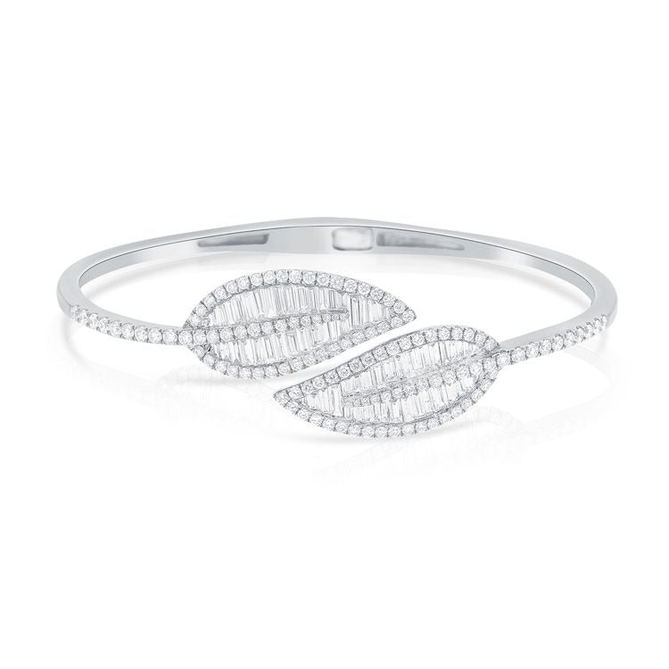 14k Gold Leaf Bangle Bracelet 2.08Ct Diamonds with 182 Diamonds, available in White, Rose and Yellow Gold