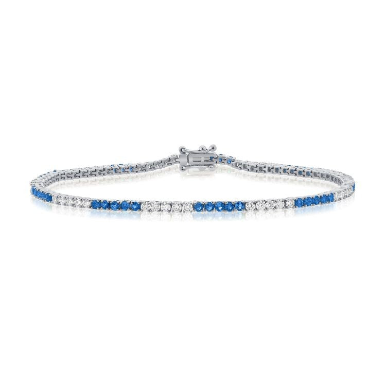 14k White Gold 1.70Ct Sapphire, 1.48Ct Diamond Bracelet