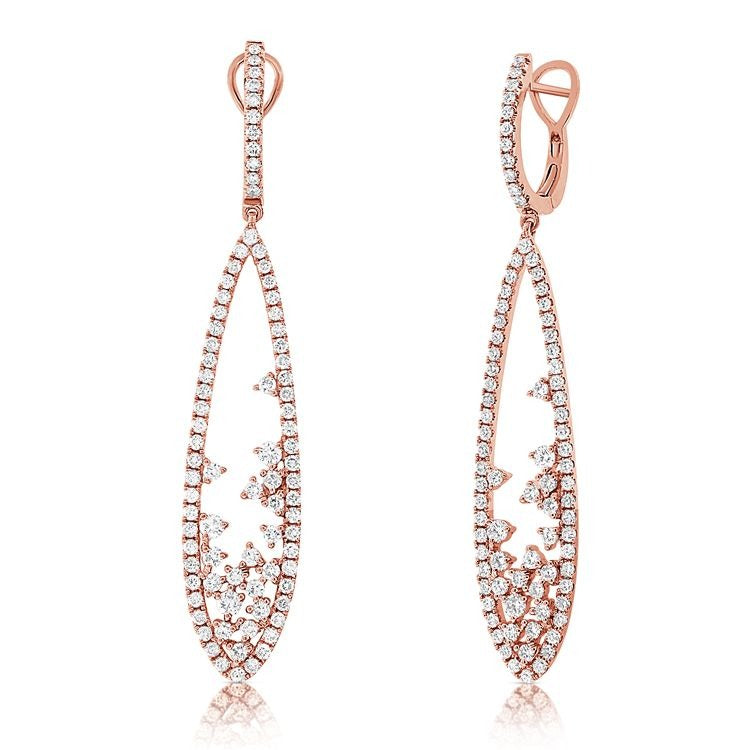 14k Gold 2.12Ct Diamond Dangle Earring with 168 Diamonds, available in White, Rose and Yellow Gold