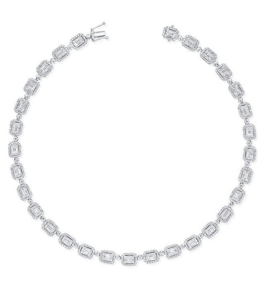 14k Gold 5.26Ct (160) Baguette, 8.00Ct (739) Round Diamond Necklace, available in White, Rose and Yellow Gold