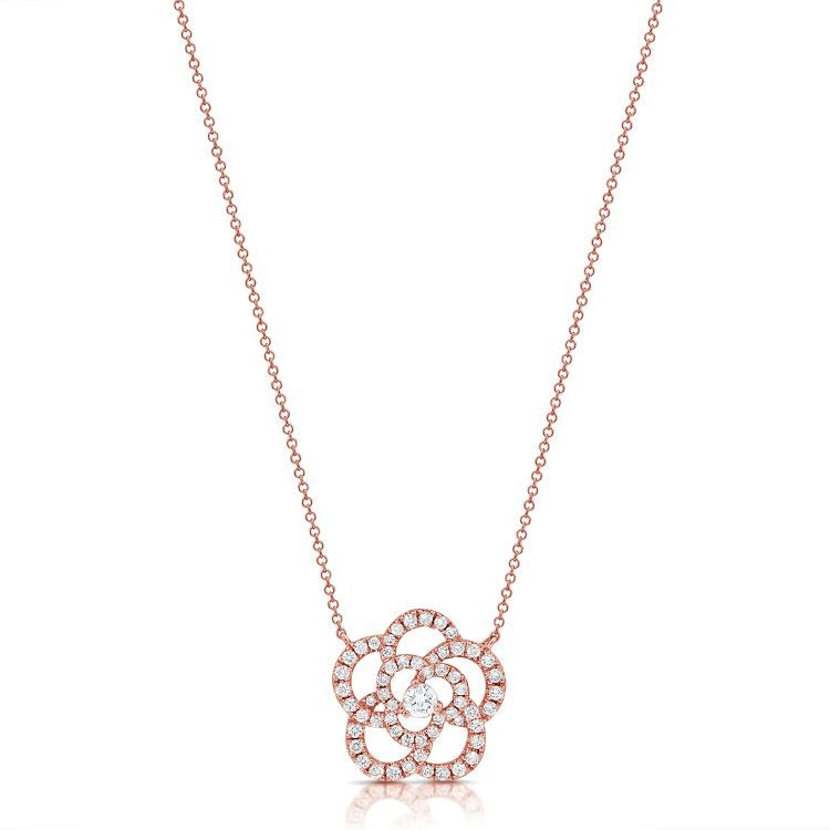 14k Gold 0.84Ct Diamond Floral Necklace with 58 Diamonds, available in White, Rose and Yellow Gold
