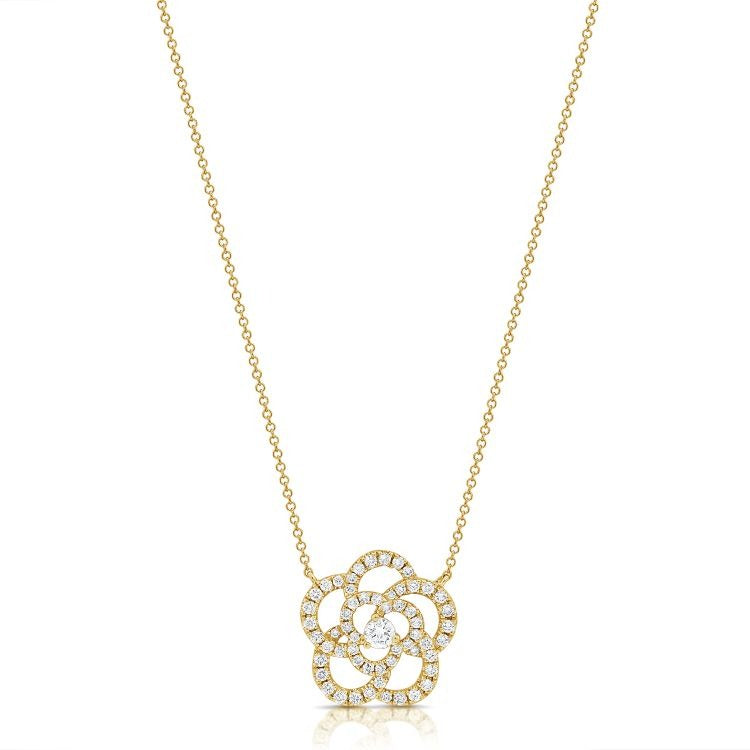 14k White and Yellow Gold 0.84Ct Diamond Floral Necklace with 58 Diamonds