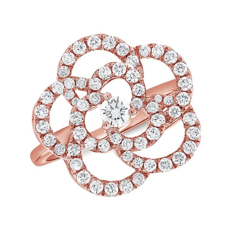 14k Gold 1.00Ct Diamond Floral Ring with 60 Diamonds, available in White, Rose and Yellow Gold