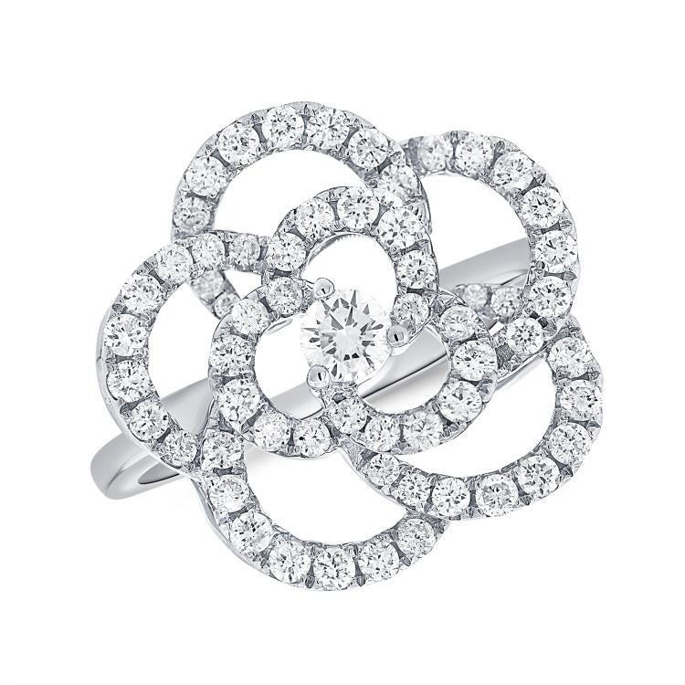 14k Gold 1.00Ct Diamond Floral Ring with 60 Diamonds, available in White, Rose and Yellow Gold