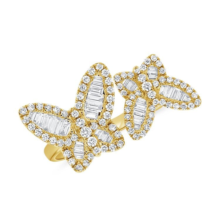 14k Gold 0.32Ct (32) Baguette, 0.43Ct (84) Round Diamond Butterfly Wrap Ring, available in White, Rose and Yellow Gold