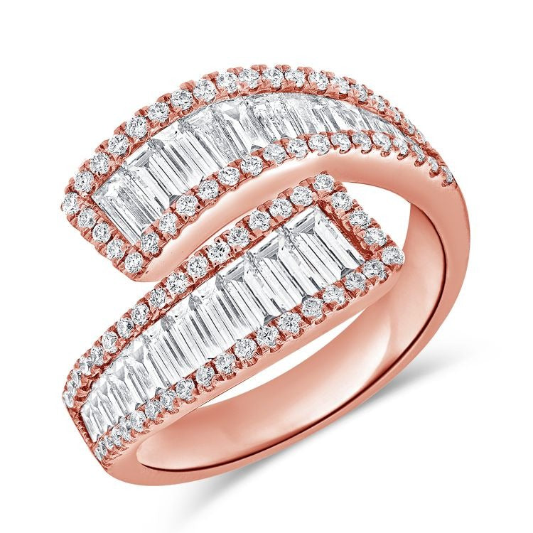 14k Gold Wrap Ring with 31 Baguette 1.04Ct, 78 Round Diamond, available in White, Rose and Yellow Gold