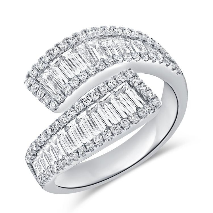 14k Gold Wrap Ring with 31 Baguette 78 Round Diamond, available in White, Rose and Yellow Gold