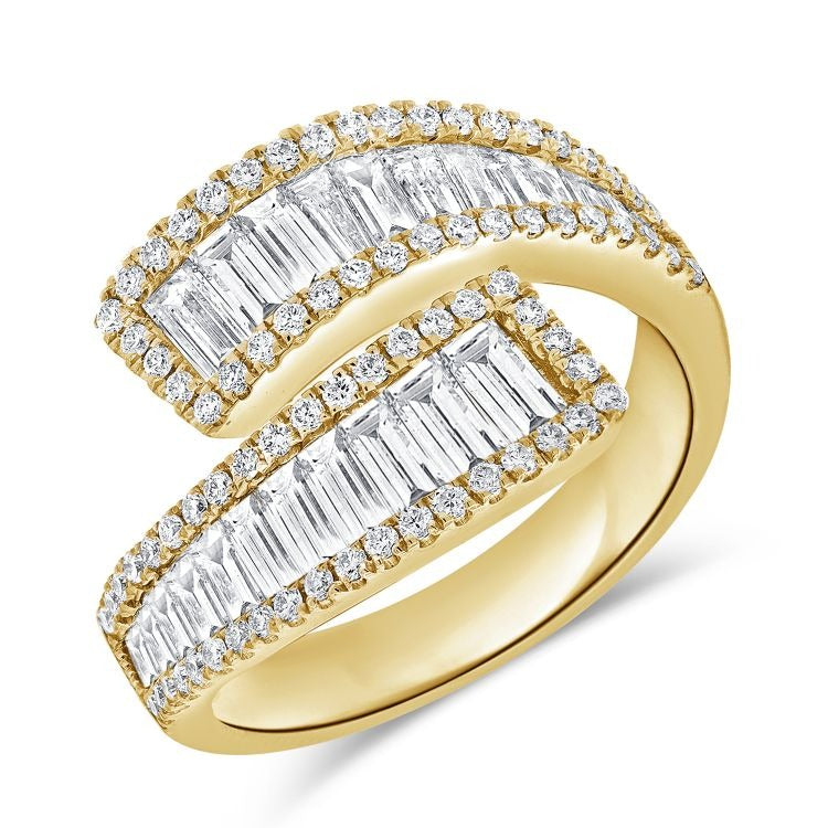 14k Gold Wrap Ring with 31 Baguette 1.04Ct, 78 Round Diamond, available in White, Rose and Yellow Gold