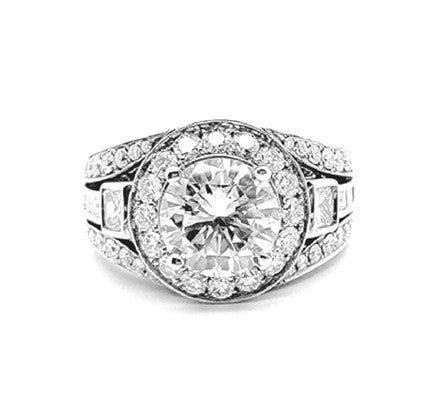 18k White Gold Ctr 1.71 VS1 I, Mounting 0.23 Ct Baguette, 1.40 Ct Round, 0.29 Ct Princess Cut Diamond Ring