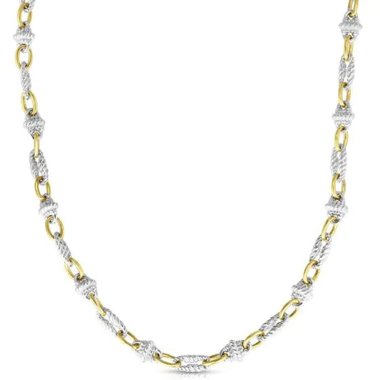 Sterling Silver & 18K Gold Victorian Link Necklace 18 Inch Long