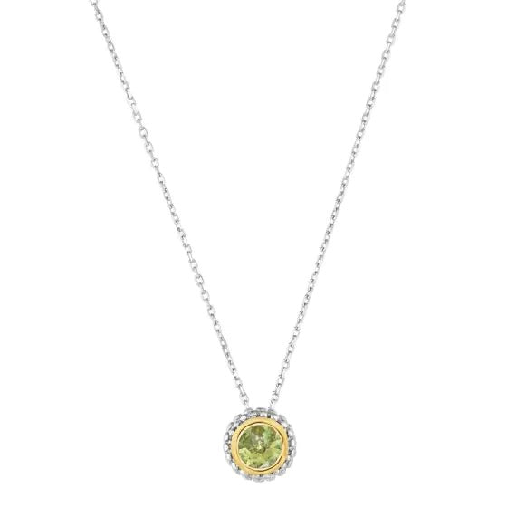 Sterling Silver & 18K Gold Popcorn Peridot Pendant on 18 Inch Cable Chain
