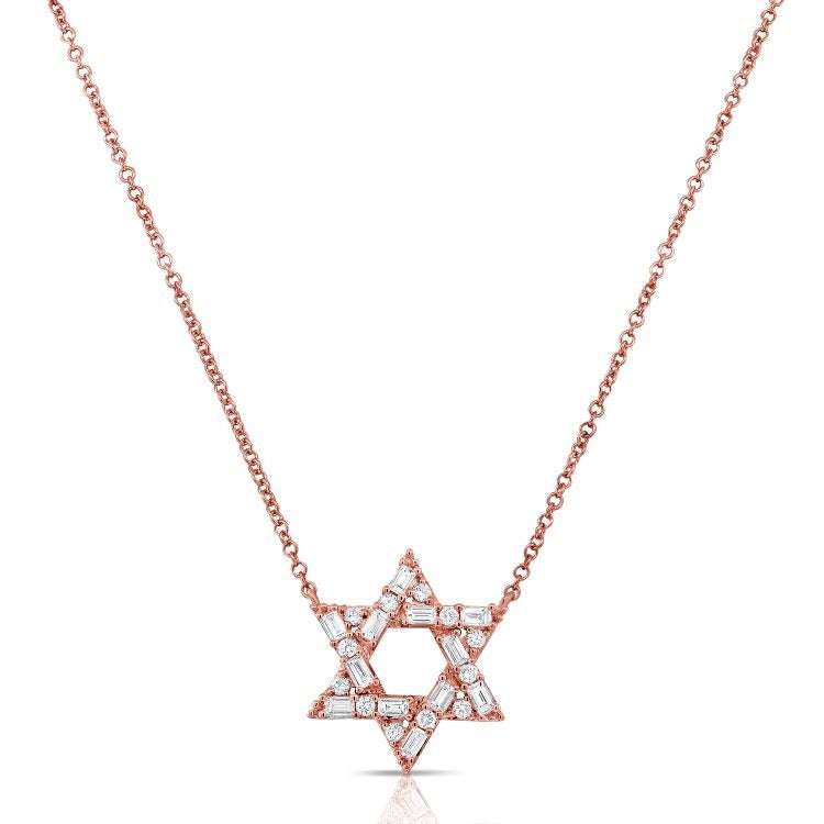 14k Gold Star of David with 12 Baguette 0.40Ct and12 Round Diamonds 0.15Ct