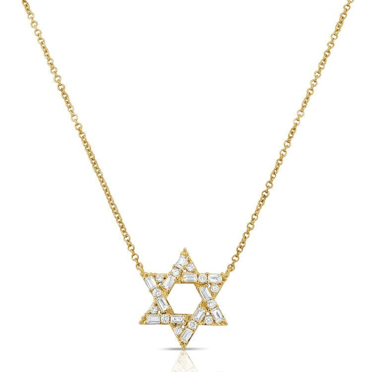 14k Gold Star of David with 12 Baguette 0.40Ct and12 Round Diamonds 0.15Ct