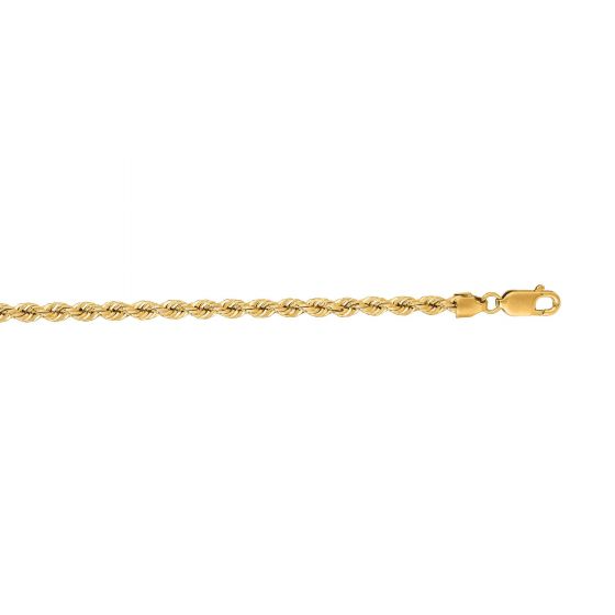 14K Yellow Gold 3mm Rope Chain, 18.1 Grams, 22 Inch Long