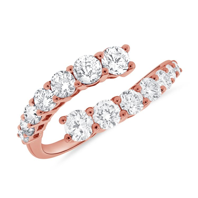14k Gold 14 Round Graduated Diamonds Total Weight 1.25Cts By Pass Style Ring, available in White, Rose and Yellow Gold