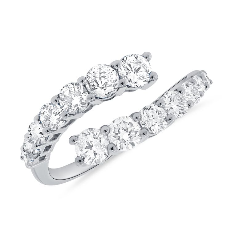 14k Gold 14 Round Graduated Diamonds Total Weight 1.25Cts By Pass Style Ring, available in White, Rose and Yellow Gold