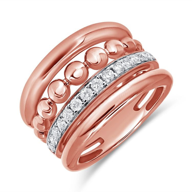 14k Gold 0.44Ct Diamond 4 Row Ring with 14 Diamonds, available in White, Rose and Yellow Gold