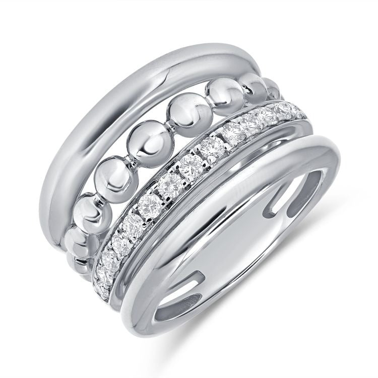 14k Gold 0.44Ct Diamond 4 Row Ring with 14 Diamonds, available in White, Rose and Yellow Gold