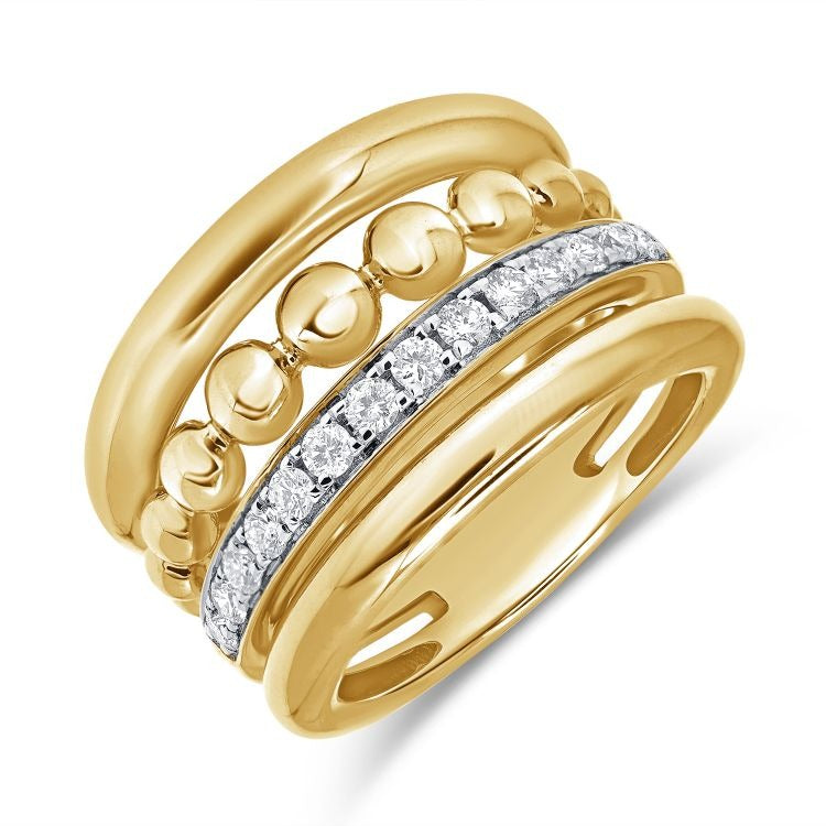 14k Gold 0.44Ct Diamond 4 Row Ring with 14 Diamonds, available in White, Rose and Yellow Gold