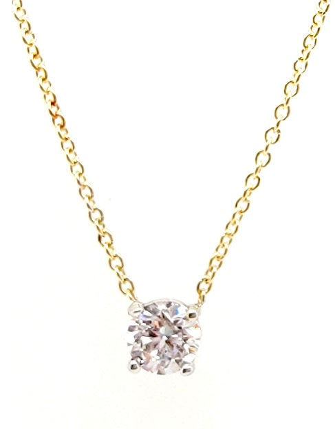 14k Gold Diamond Solitaire Pendant, Available in Several Diamond Weights and Colors of Gold