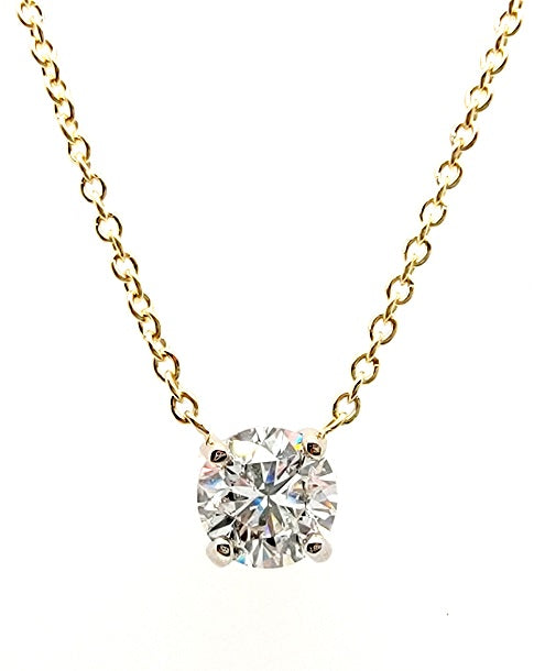14k Gold Diamond Solitaire Pendant, Available in Several Diamond Weights and Colors of Gold