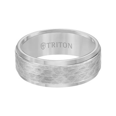 Tungsten Carbide 8mm Hammered center and polished edges, size 10