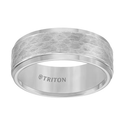 Tungsten Carbide 8mm Hammered center and polished edges, size 10