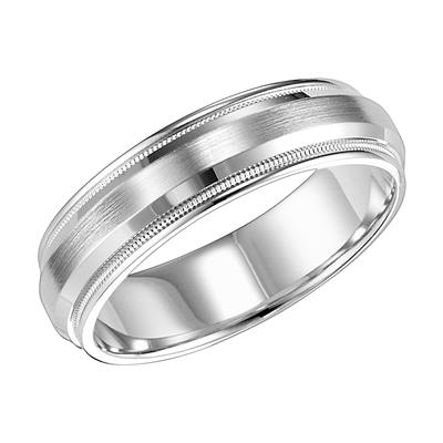 14k White Gold, Brushed finish center, Milgrain border, size 10