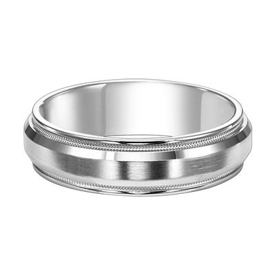 14k White Gold, Brushed finish center, Milgrain border, size 10