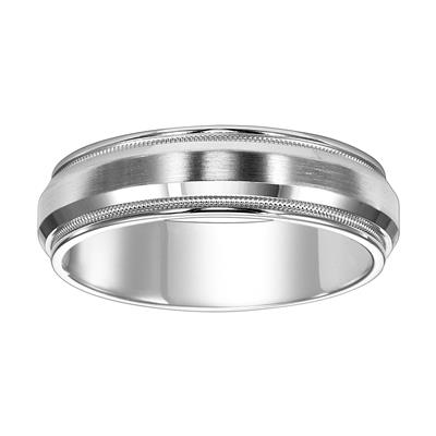 14k White Gold, Brushed finish center, Milgrain border, size 10