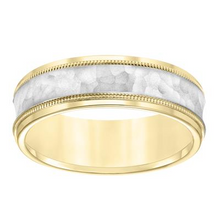 Load image into Gallery viewer, 14k Yellow inside with White Hammered finish Middle Band, size 10
