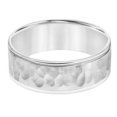 14k White Gold Hammered center polished edge, size 10