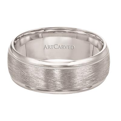14k White Gold Wire Finish with Milgrain and polished edge, size 10