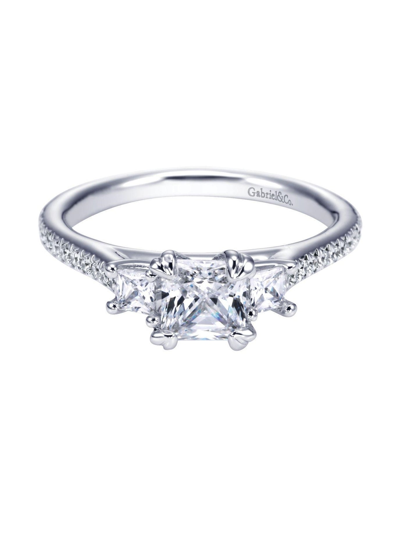 Gabriel 14k White Gold Princess Engagement Ring, Ctr 0.96, SI2, H, GIA, Side 0.30