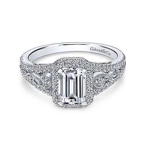 Gabriel 14k White Gold Semi Mount W/CZ Ctr, Sides 0.46 ct