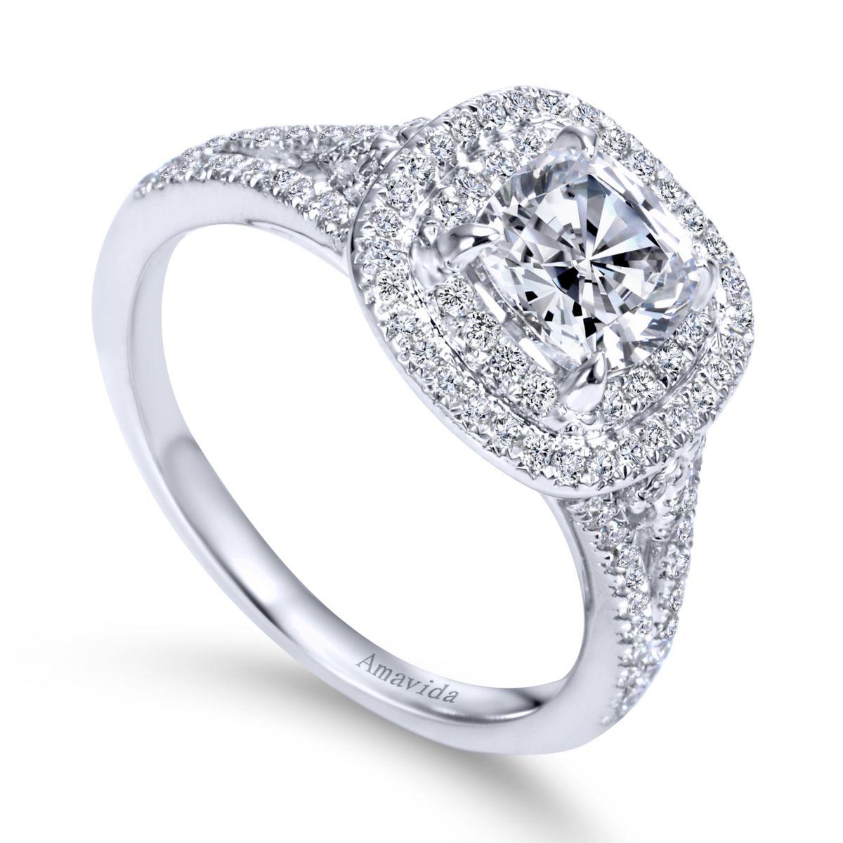 Gabriel 18K White Gold Semi Mount 0.42 Ct Diamond, with Cubic Zirconia Center