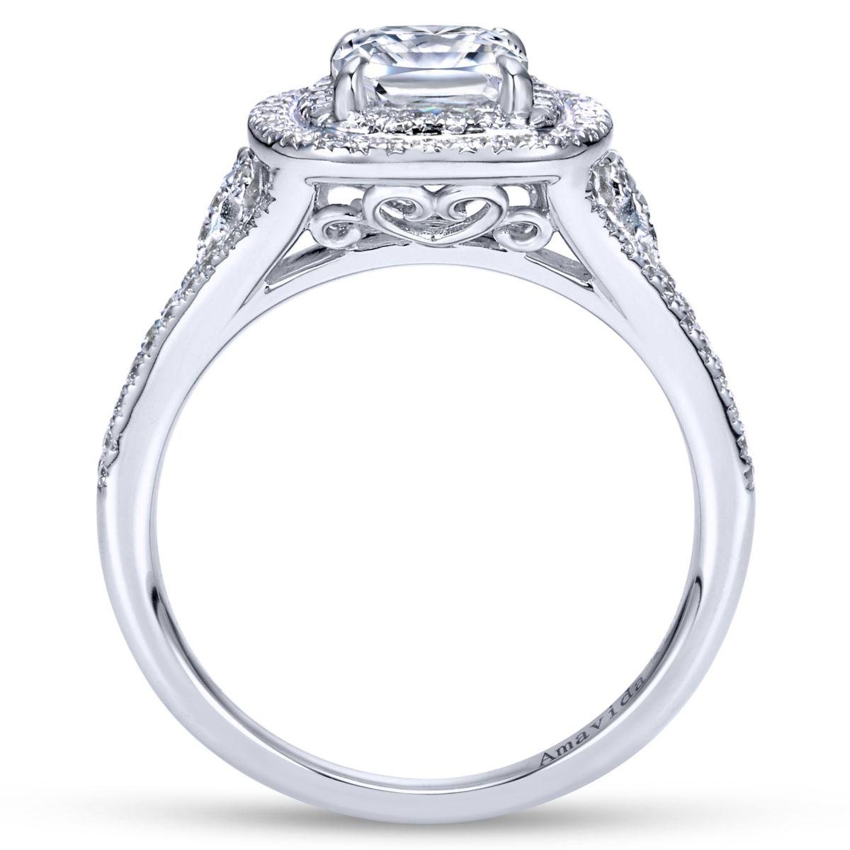 Gabriel 18K White Gold Semi Mount 0.42 Ct Diamond, with Cubic Zirconia Center