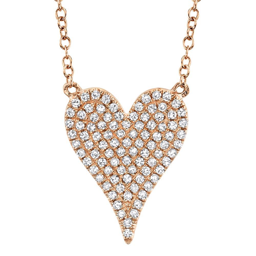 14k Gold Diamond Pave Heart Necklace. Available in 4 Diamond Weights in White, Rose or Yellow