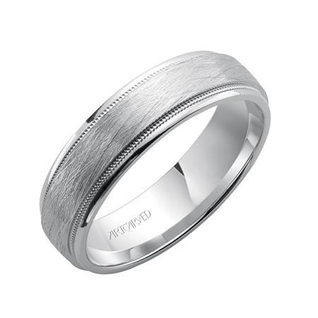 14k White Gold Wire Finish with Milgrain and polished edge, size 10
