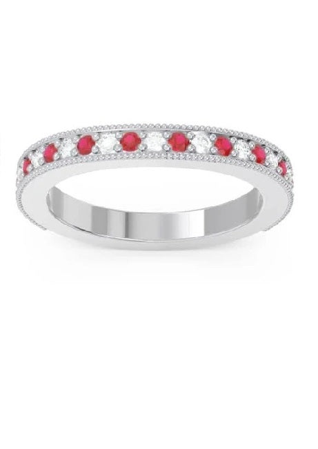 14k White Gold 0.26 Ct Ruby, 0.25 Ct Diamond Band