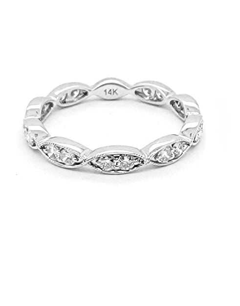 14k White Gold 0.44 Ct Diamond Milgrain Border Band