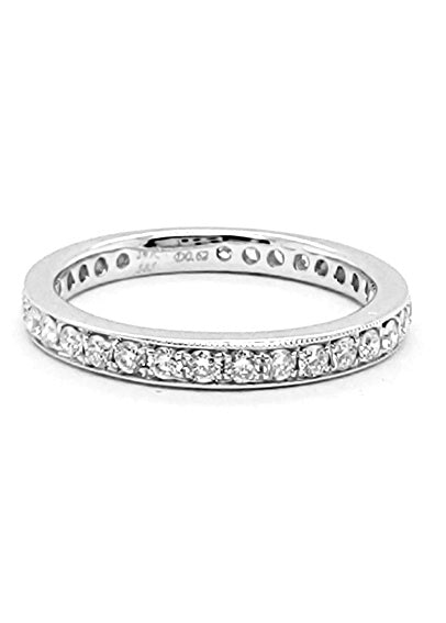 14k White Gold 0.62 Ct Diamond Milgrain Border Band
