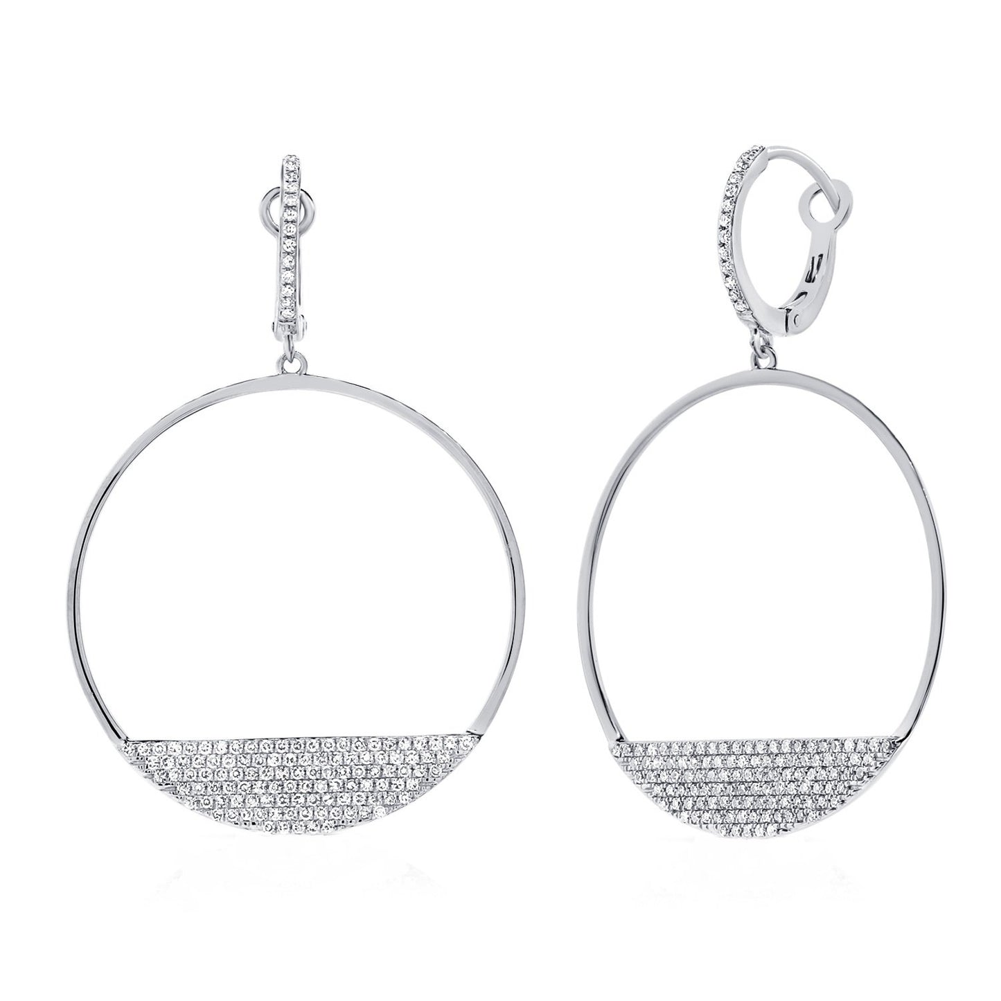 14k White Gold 0.72 Carat Open Diamond Circle Earrings.