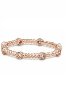 14k Gold 0.08 Ct Diamond Rope Stackable Ring, Available in White and Rose Gold