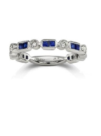 14k White Gold 0.16 Ct Diamond, 0.63 Ct Sapphire Band