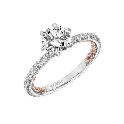 14k White and Yellow Gold Cubic Zirconia Center, 0.32Ct Diamond Semi Mount