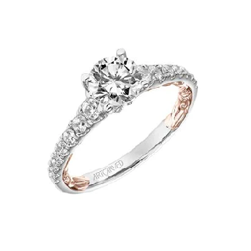 14K White and Yellow Gold Cubic Zirconia Center, 0.45Ct Diamond Semi Mount